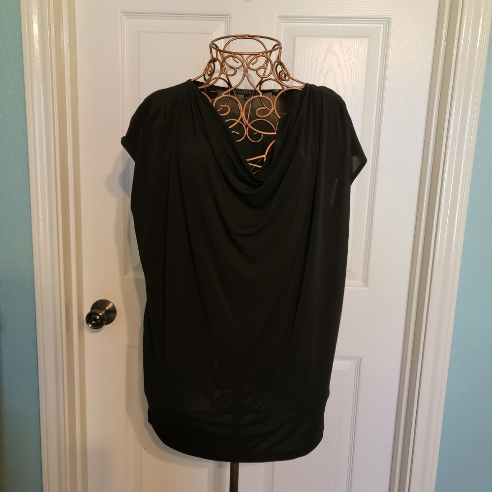 Antonio Melani Black Sleeveless Draped Neck Tank Top Women's Size L